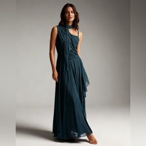 Balera One Shoulder Lyrical Dance Dress with Scarf and hair piece Dusty Blue MA‎